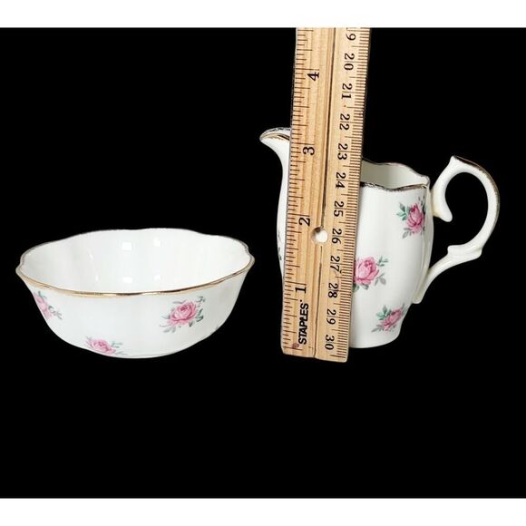 Vintage Jason Creamer and Open Sugar Bowl Pink Bud Roses Gold Trim England - Picture 5 of 8